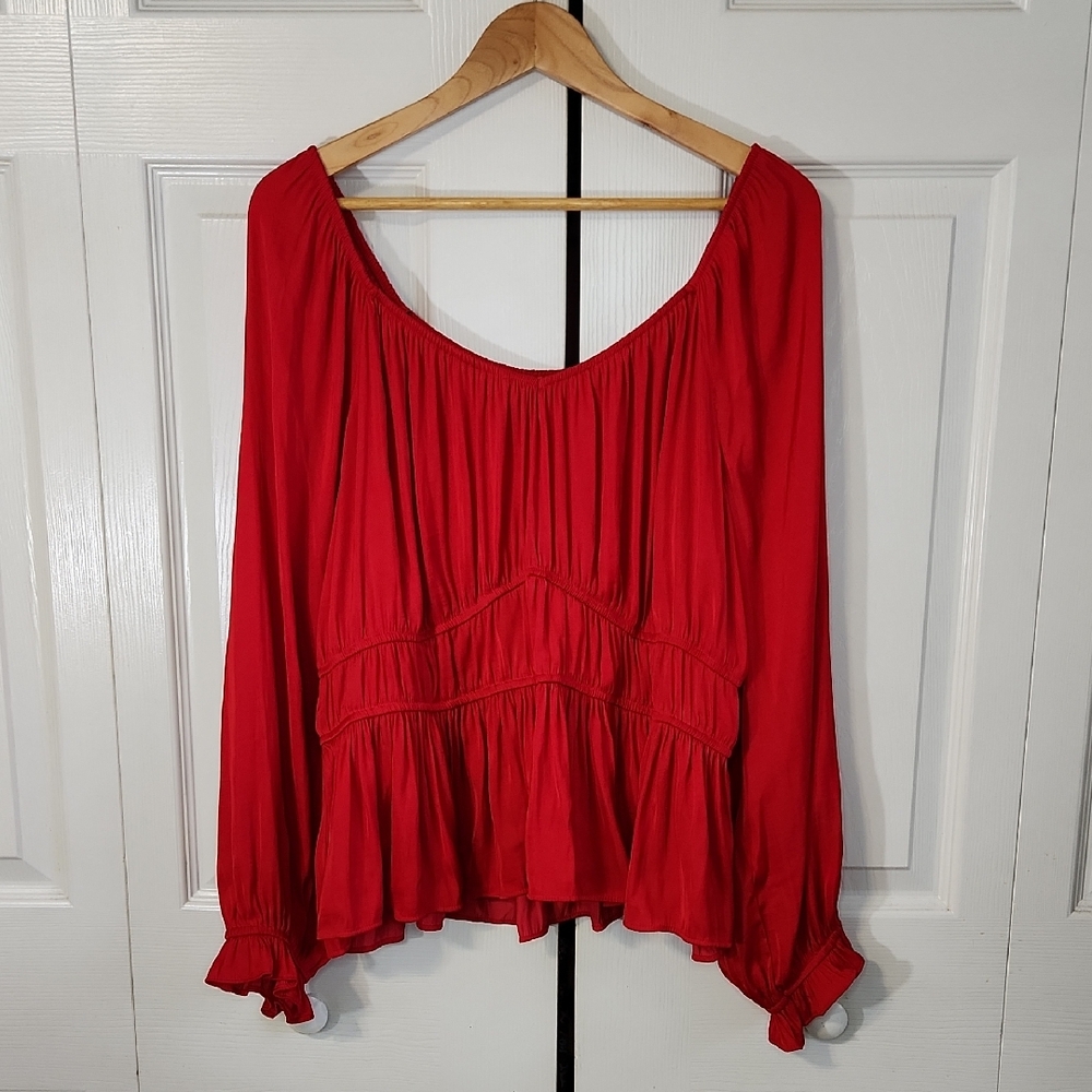 Nine West Womens Apple Red Babydoll Tiered Blouse Size‎ XXL Balloon Y2K Romantic